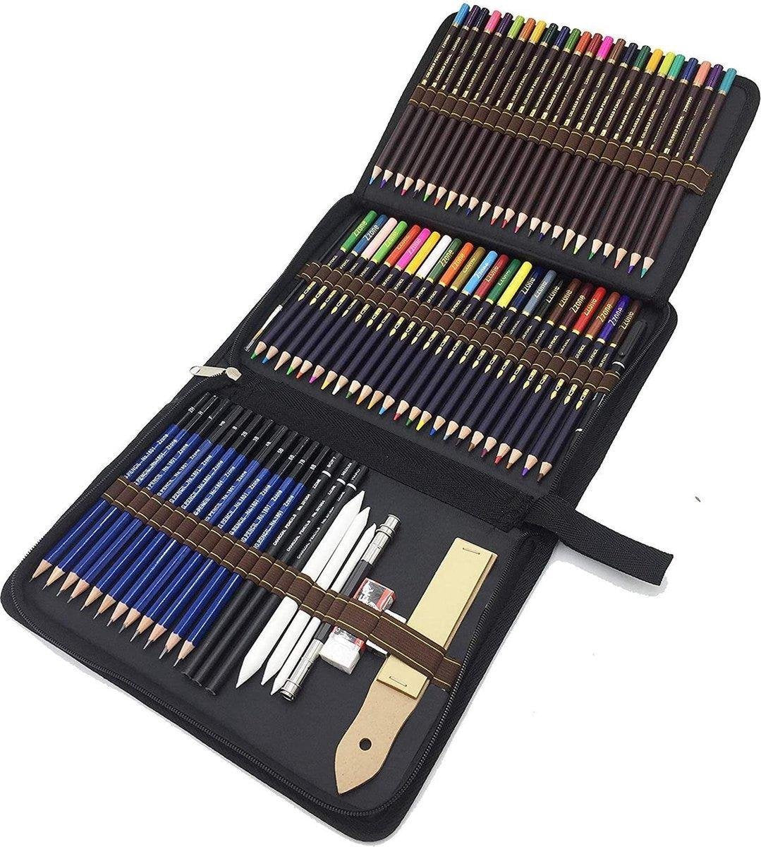 BOTC 97-delige potloodset - Tekenset -Kleurpotloden - Houtskool - met Etui - tekenaccessoires Potloden Schetspennen set