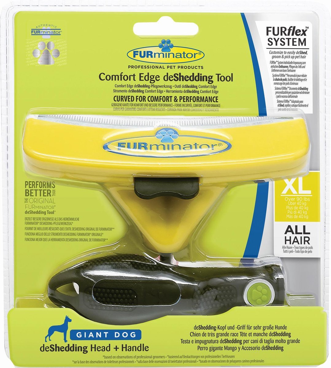 Furminator Furflex Dog Deshedding Tool Inclusief Handvat 16.5x4x18 cm Geel Alle Haartype Xlarge