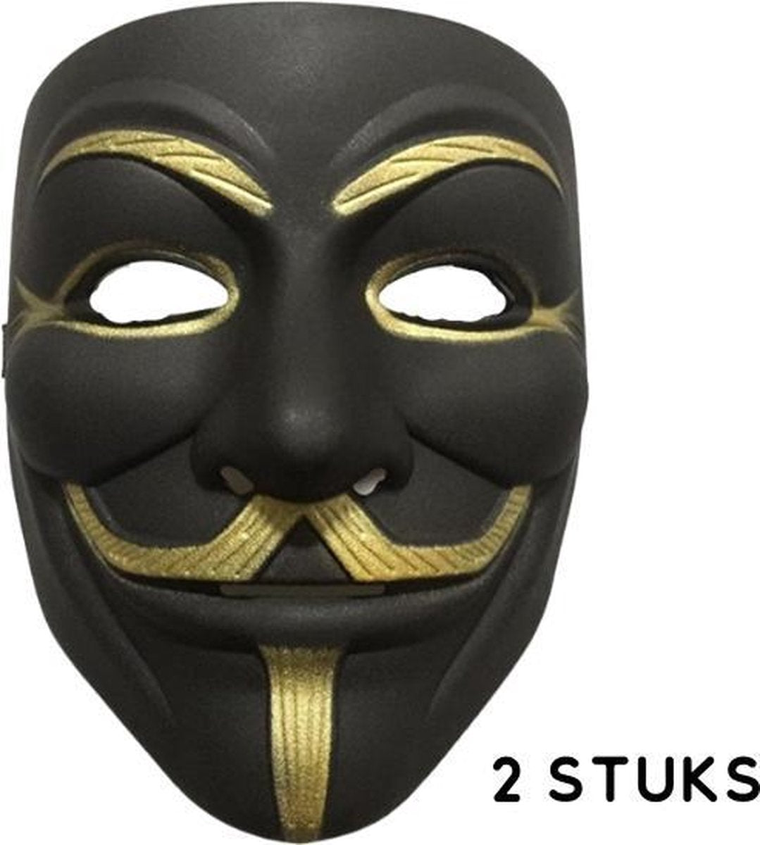 2 x Black V for Vendetta Guy Fawkes Anonymous maskers Zwart (2 stuks)