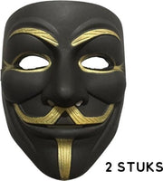 2 x Black V for Vendetta Guy Fawkes Anonymous maskers Zwart (2 stuks)