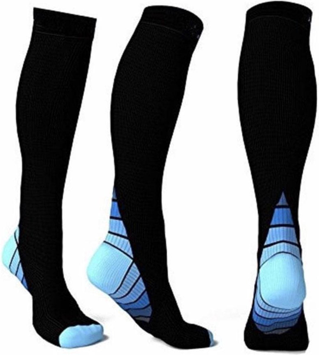 WiseGoods - Compressiekousen Hardlopen - Compressie Sokken Mannen - Steunkousen - Vliegtuig Sokken - L/XL (50-52) - Zwart / Blauw