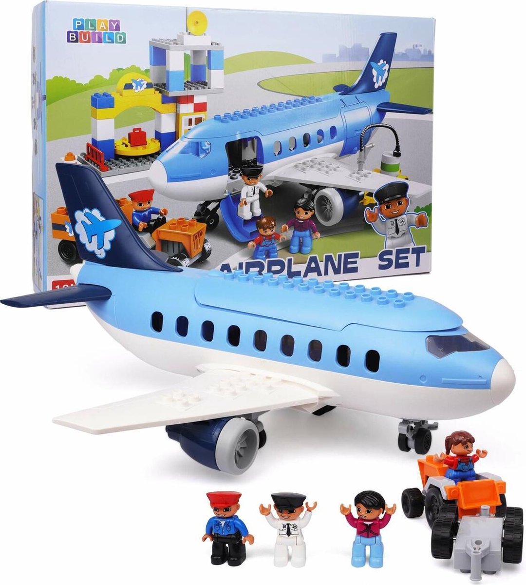 Play&Build Airplane Set - Vliegtuig Set (Compatible with Duplo & Mega-blocks)