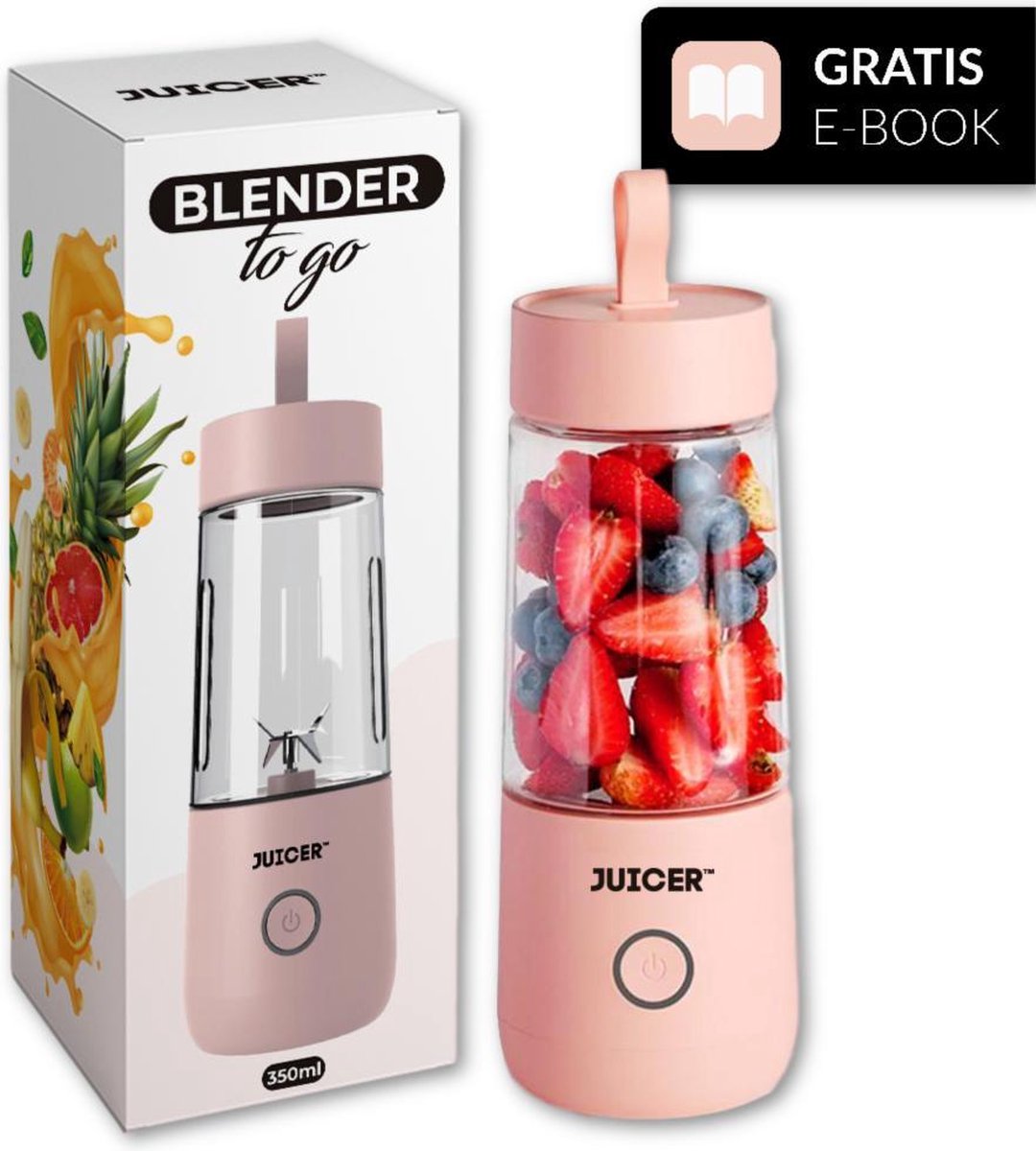 JUICER™ Smoothie maker PRO - Draagbare Blender op accu - mini blender to go – 4 bladen – 350ml – roze