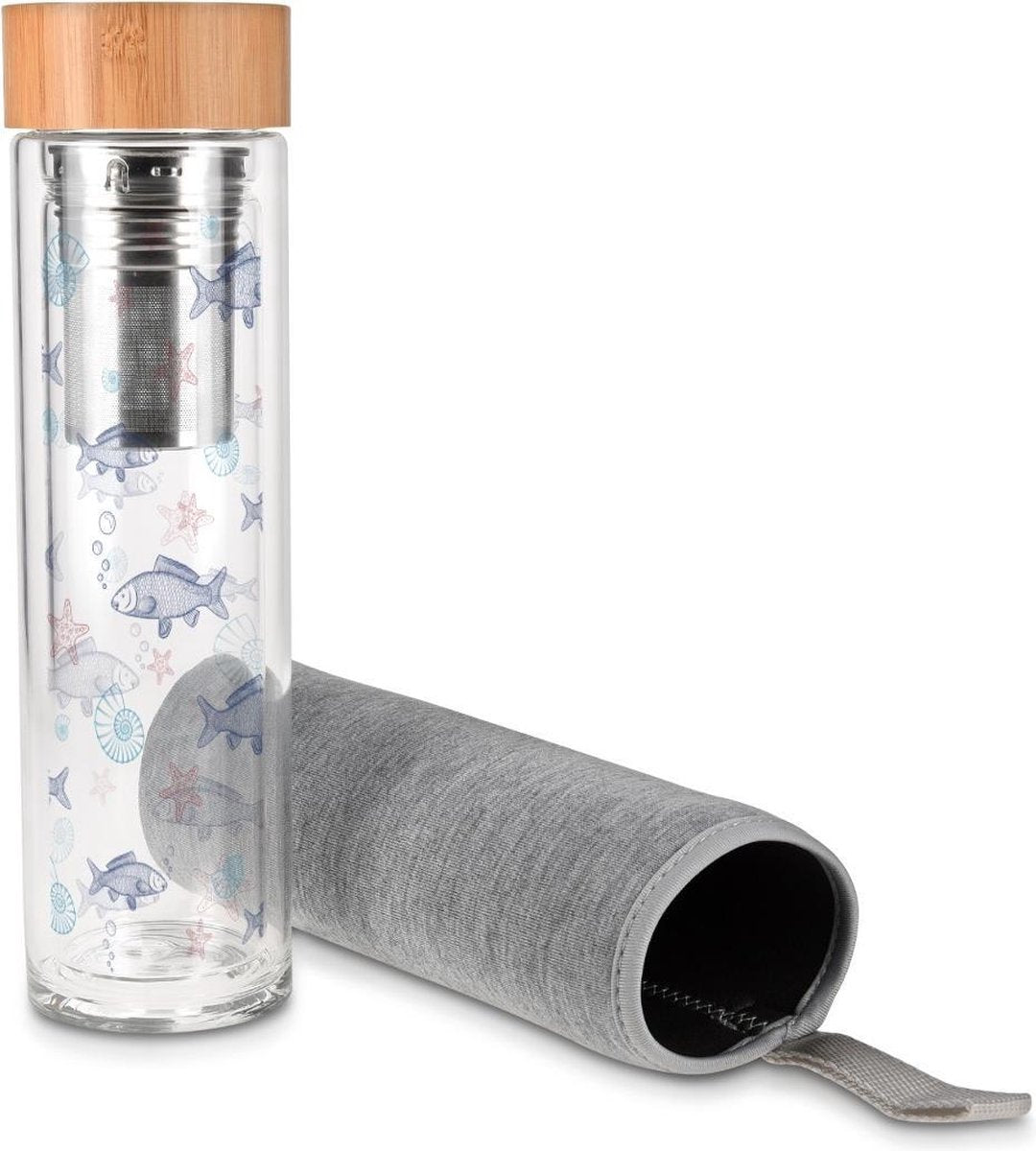 Glazen waterfles 500 ml - dubbelwandige borosilicaatglas theefles met roestvrijstalen zetgroep