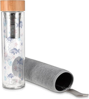 Glazen waterfles 500 ml - dubbelwandige borosilicaatglas theefles met roestvrijstalen zetgroep