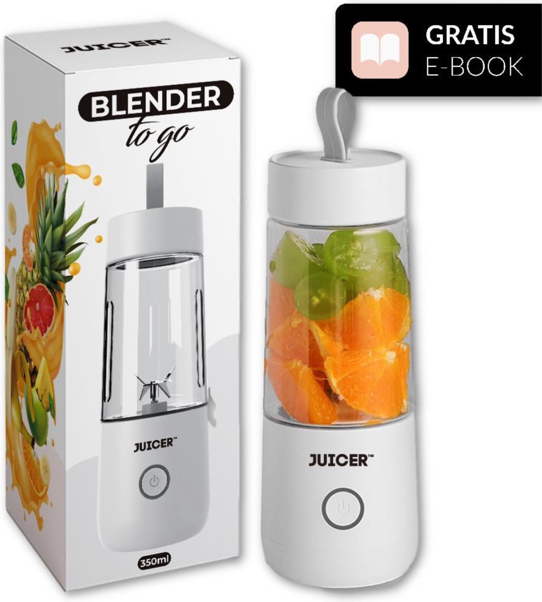 JUICER™ Smoothie maker PRO - Draagbare Blender op accu - mini blender to go – 4 bladen – 350ml – wit