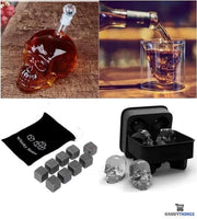 4in1 Schedel Set - Whiskey Karaf - Decanteerkaraf 1L - 2 Skull Whiskey Glazen 150 ml - 6 Whiskeystenen - Doodskop Ijsblokken - Cadeau voor hem / haar
