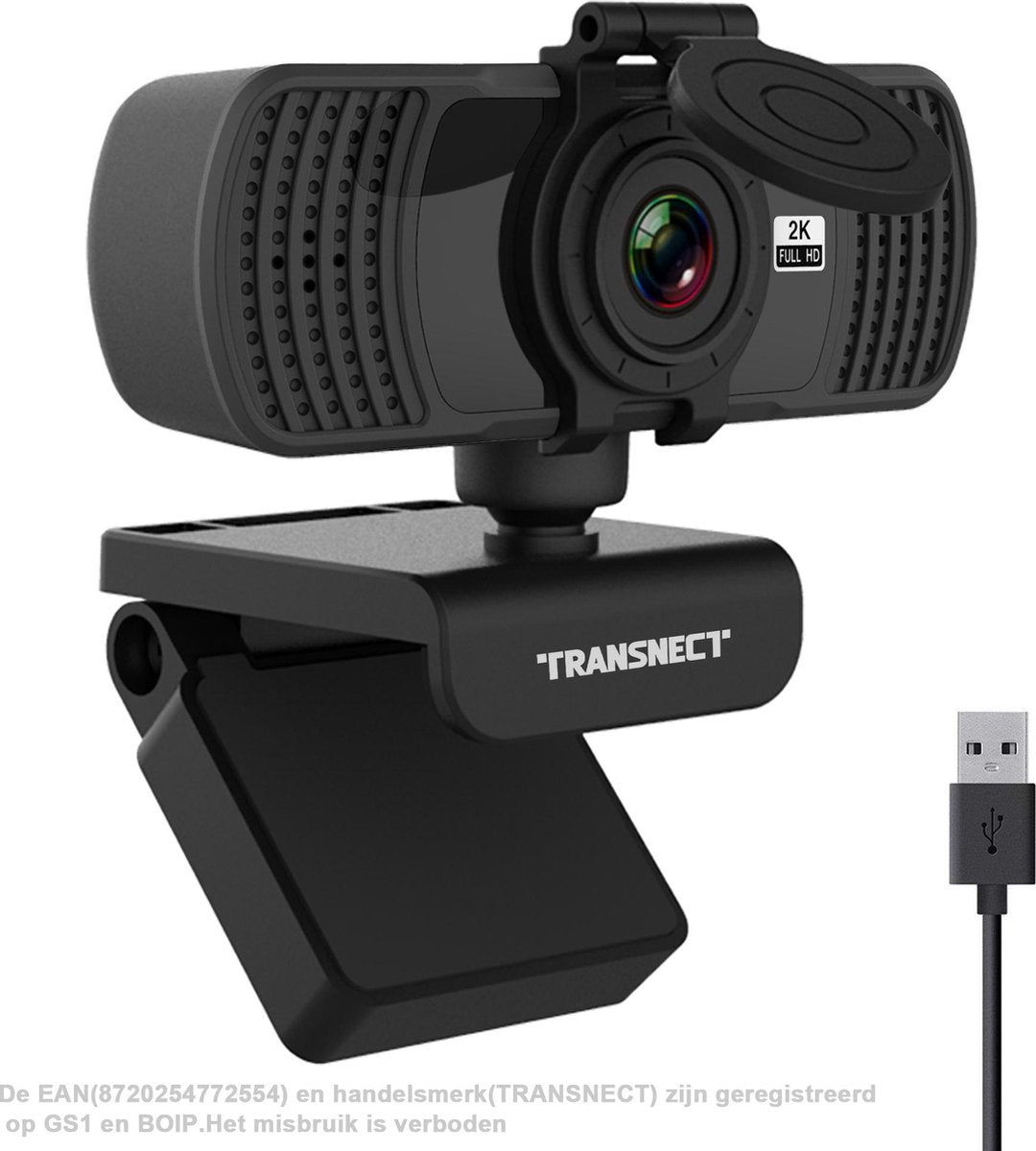 Transnect Webcam voor PC – Webcam met microfoon - Full HD 2K – 4MP - 2560x1440 – 30FPS – webcam cover - Plug & Play - Werk & thuis