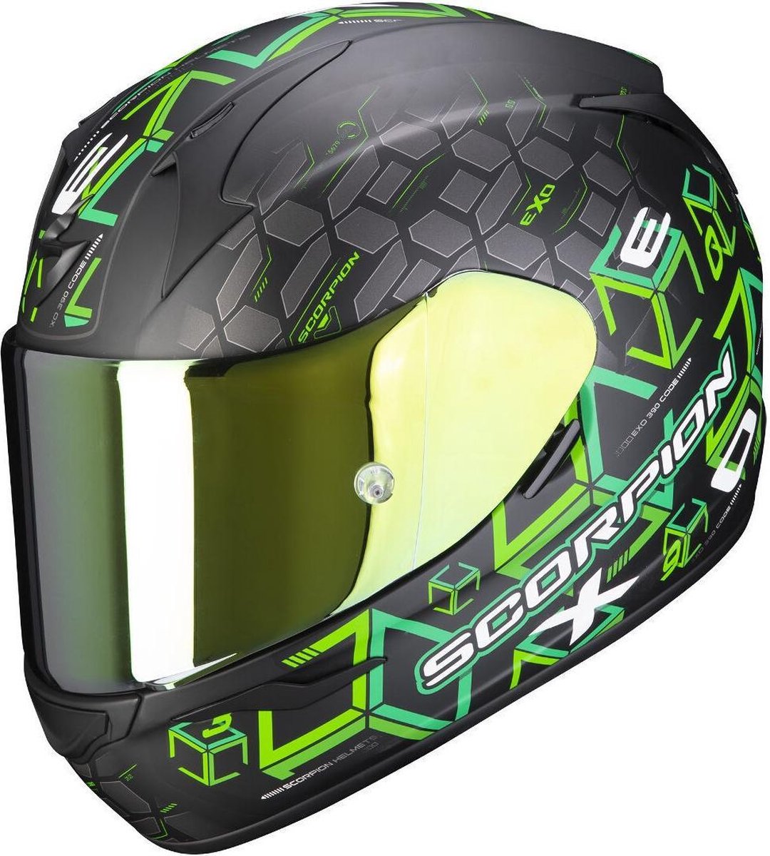 Scorpion EXO-390 Cube Matt Black Green Full Face Helmet L