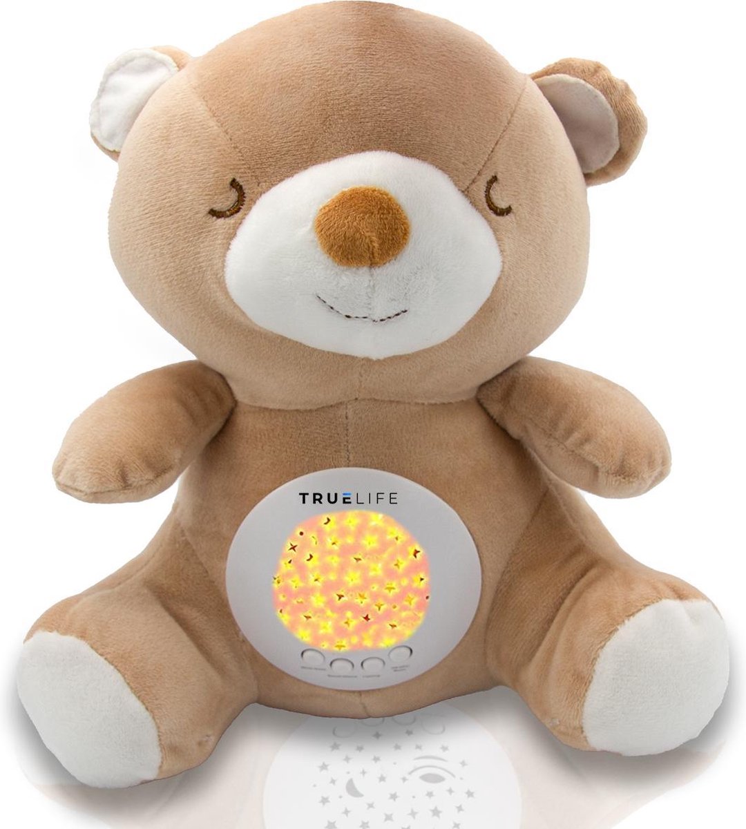 TrueLife Slaaptrainer en White Noise Machine en Sterrenprojector – Knuffel Beer – Slaapgeluiden – Witte Ruis – Baby - Peuter