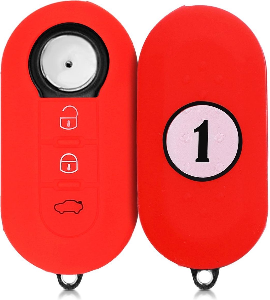 kwmobile autosleutelhoes voor Fiat Lancia 3-knops inklapbare autosleutel - Siliconen beschermhoes in zwart / wit / rood - Nummer 1 design
