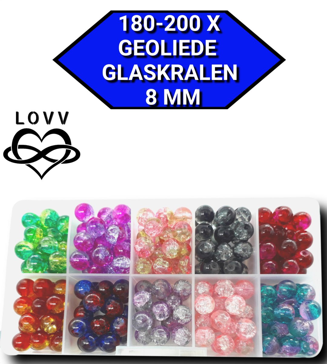 Kralen-Sieraden Maken- 180-200 Glaskralen- Geoliede Kralen-8mm