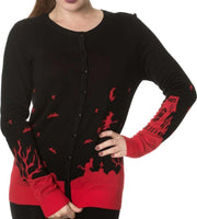 Banned Cardigan -S- Dark Skyline Zwart/Rood