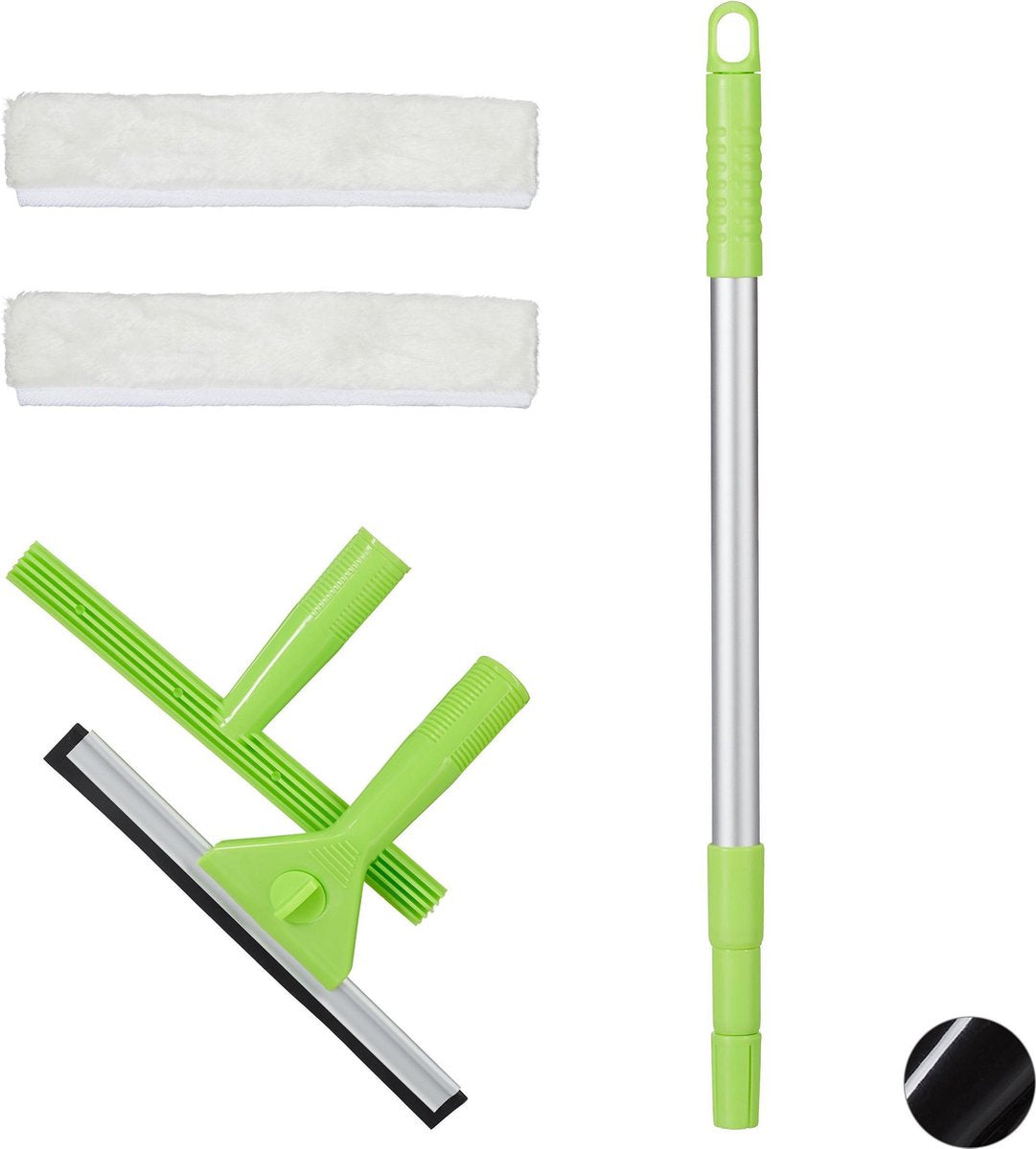 relaxdays glasreinigingsset vijfdelig - inwasser -  raamtrekker - telescopische steel groen