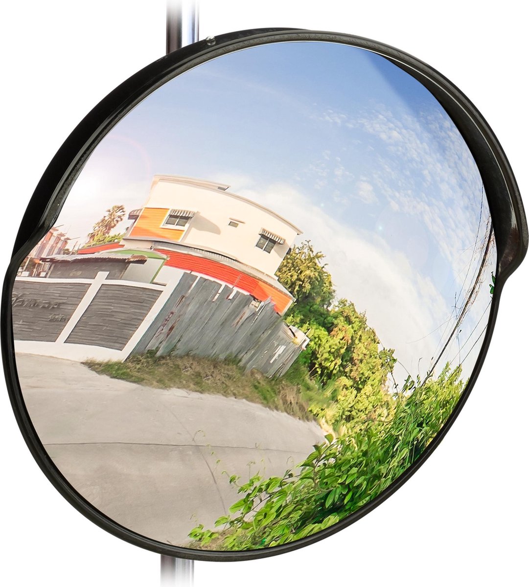 relaxdays verkeersspiegel 45 cm - industriespiegel - veiligheidsspiegel rond - convexe zwart