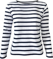 MOOI! Company - Streep T-shirt Blauw-Wit - Losse pasvorm - 100% Katoen Linnen Look - model Kim - Lange mouw - XL