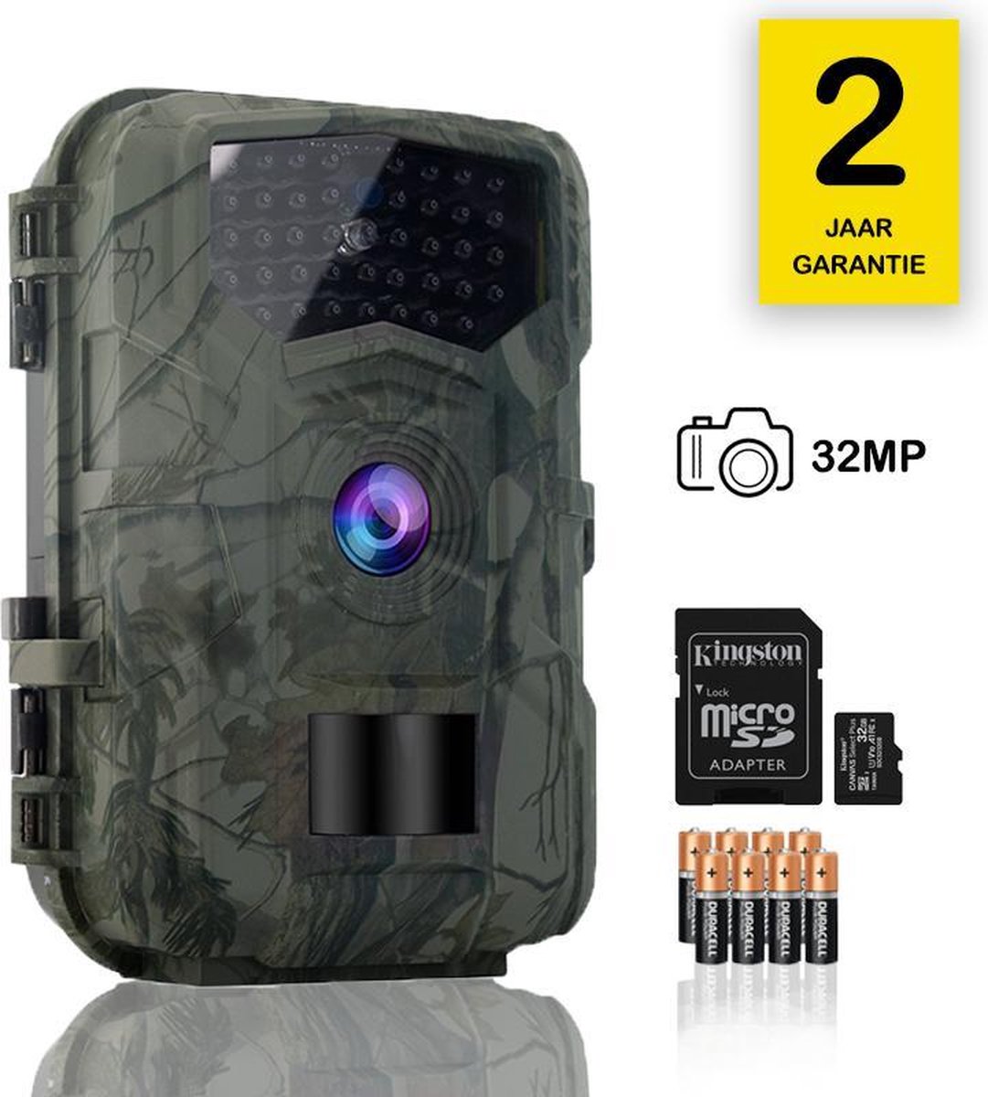 GENZA® Wildcamera met Nachtzicht - 32MP 1080P HD - Waterdicht - Wild Camera - Wildlife Camera - Jachtcamera - Bewakingscamera - Beveiligingscamera -Incl. 32 GB SD en 10 AA Batterijen