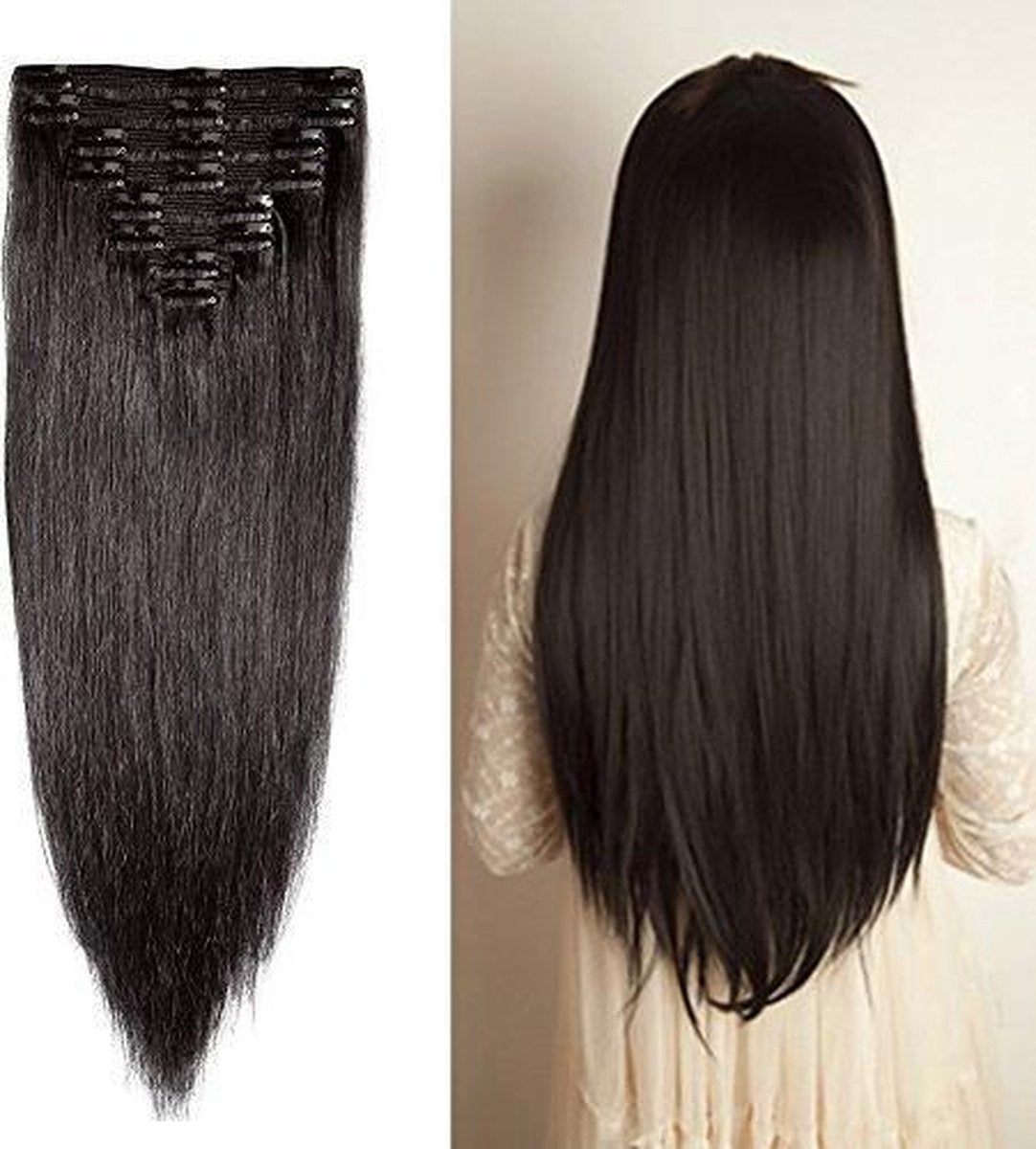 Clip in Extensions ECHT HAAR dikke&volle Punten 45cm kleur1B 140gram
