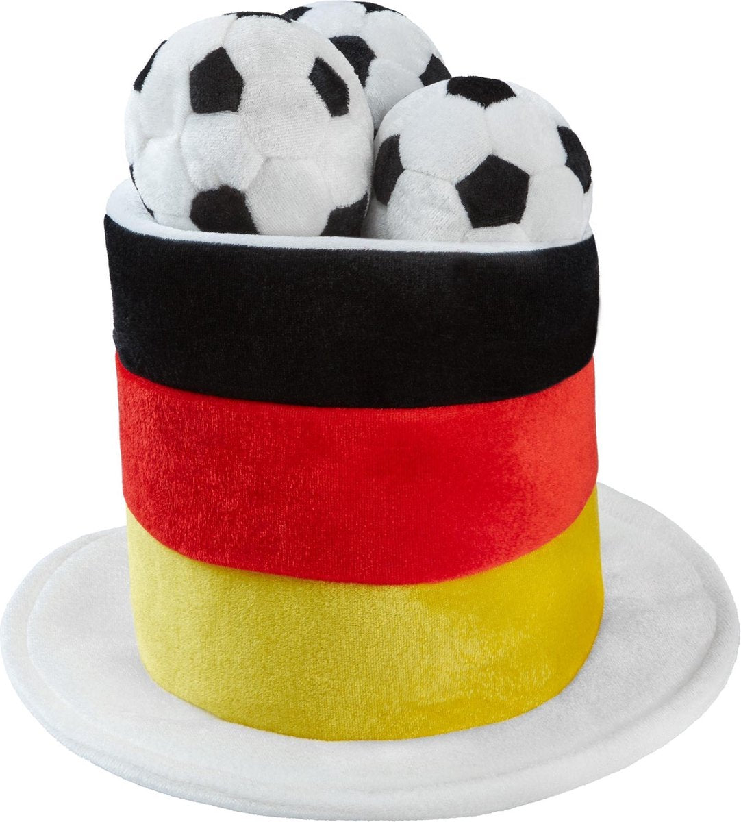 dressforfun - cilindrische fanhoed Duitsland met voetballen   - verkleedkleding kostuum halloween verkleden feestkleding carnavalskleding carnaval feestkledij partykleding - 302064