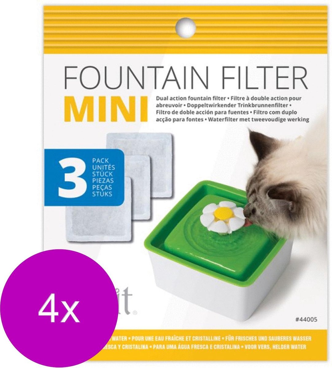 Catit Filters Drinkfontein Mini - Kattendrinkbak - 4 x 15x12x2.5 cm Wit 3 stuks
