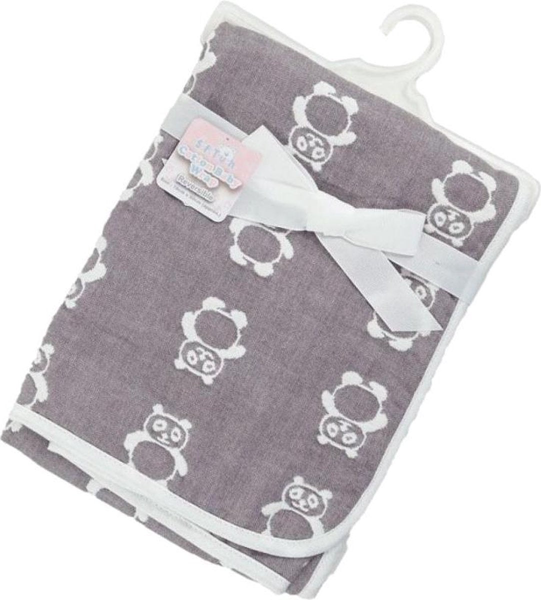 Soft Touch Deken Panda 80 X 78 Cm Katoen Grijs/wit