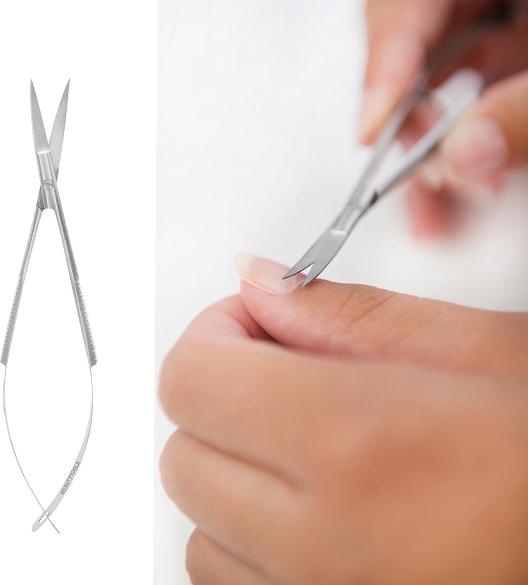 BeautyTools Professioneel Veerschaar Nagelriem Schaartje / Nagelriemschaar / Cuticle Schaar - Manicure Schaar - Gebogen snijvlak – 12 cm (NS-0874) INOX