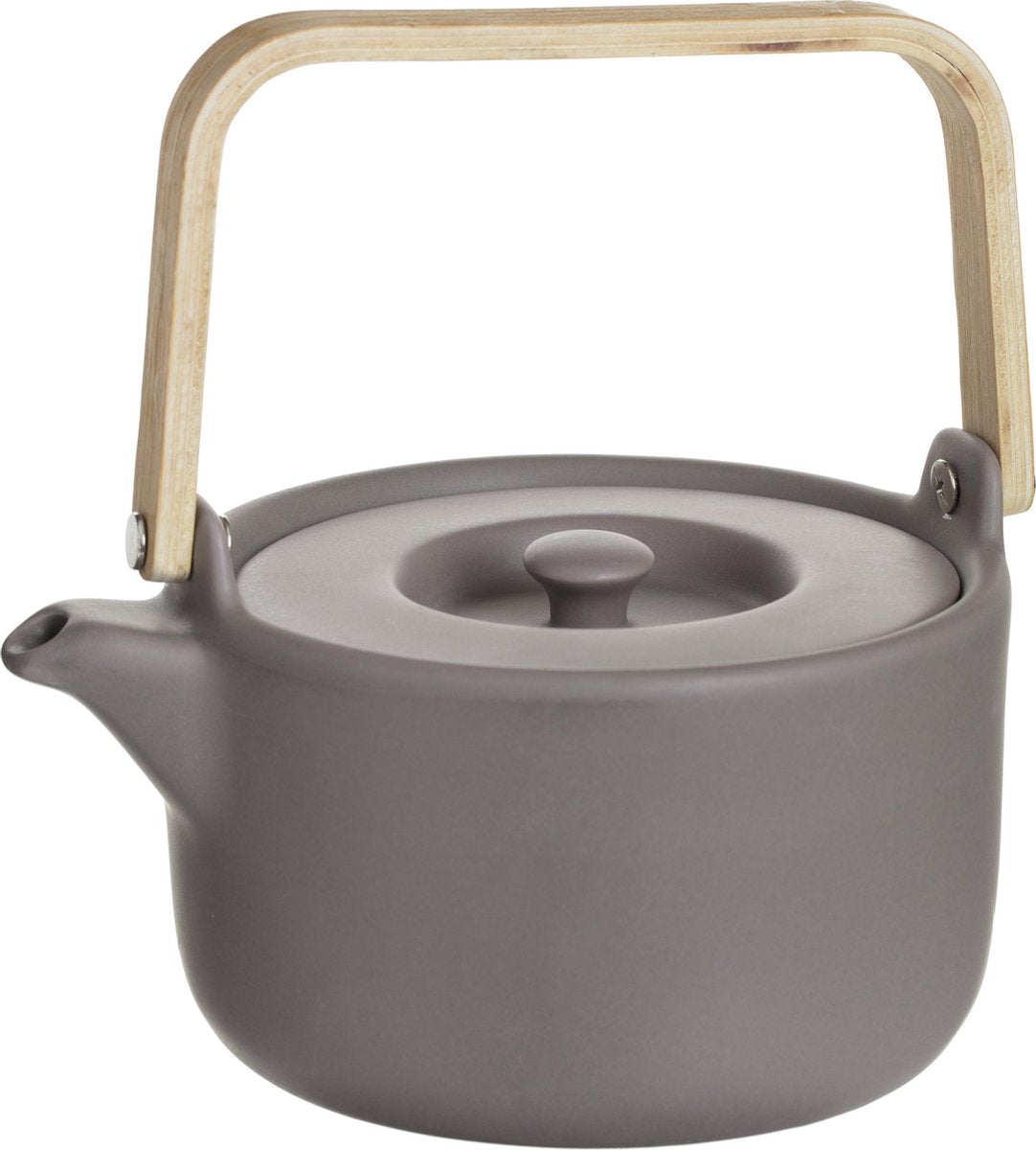 ATMOSPHERA THEEPOT KERAMIEK MET BAMBOE HANDVAT EN ZEEF / FILTER TAUPE /  80CL