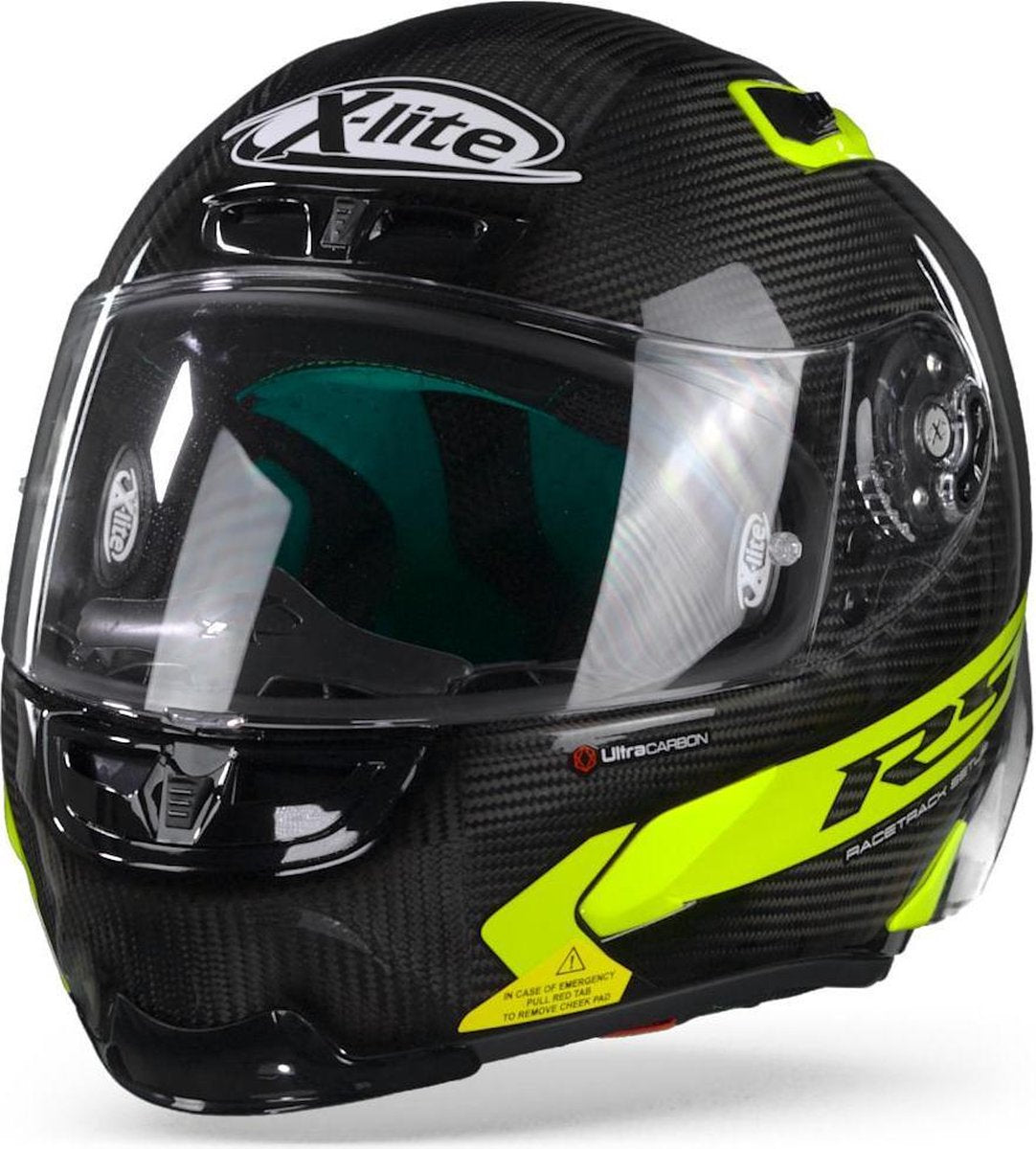 X-Lite X-803 RS Ultra Carbon Hot Lap 16 Carbon Black Yellow Full Face Helmet 2XL
