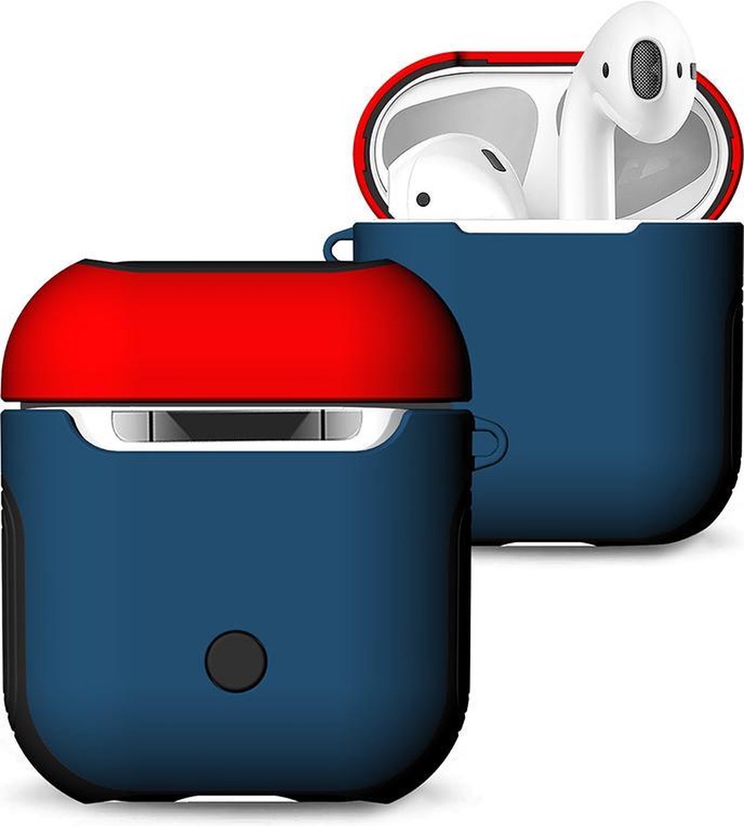 Hybride Silicone Case Cover Hoesje voor Apple Airpods - KELERINO. - Blauw / Rood