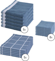 Byrklund Set Blauw - 5x Theedoek 50x70cm + 5x Keukendoek 50x50cm + 6x Vaatdoek 30x30cm