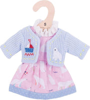 Bigjigs - Poppenkleren - Roze jurk met blauw vestje - 30cm
