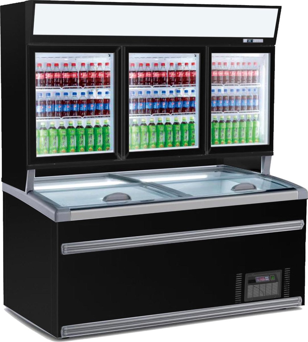 Professionele Combisteel Wand Koel/Vries Combi Zwart | 3 Glasdeuren | 7455.2515 | Horeca