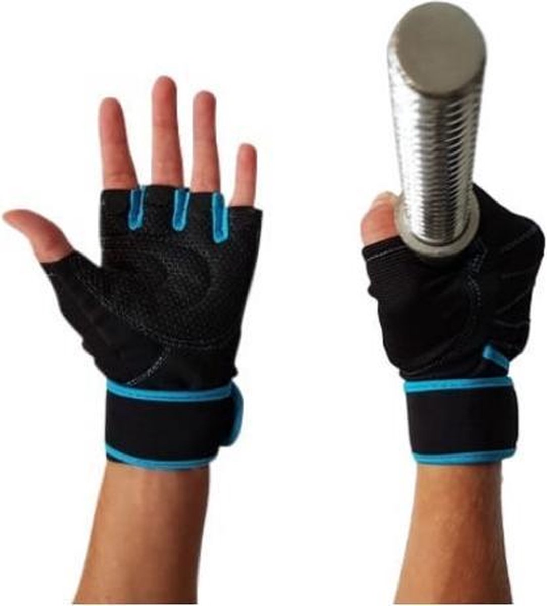 AWEMOZ® Fitness Handschoenen - Sport Handschoenen - Fitness - Zwart/Blauw - Maat L