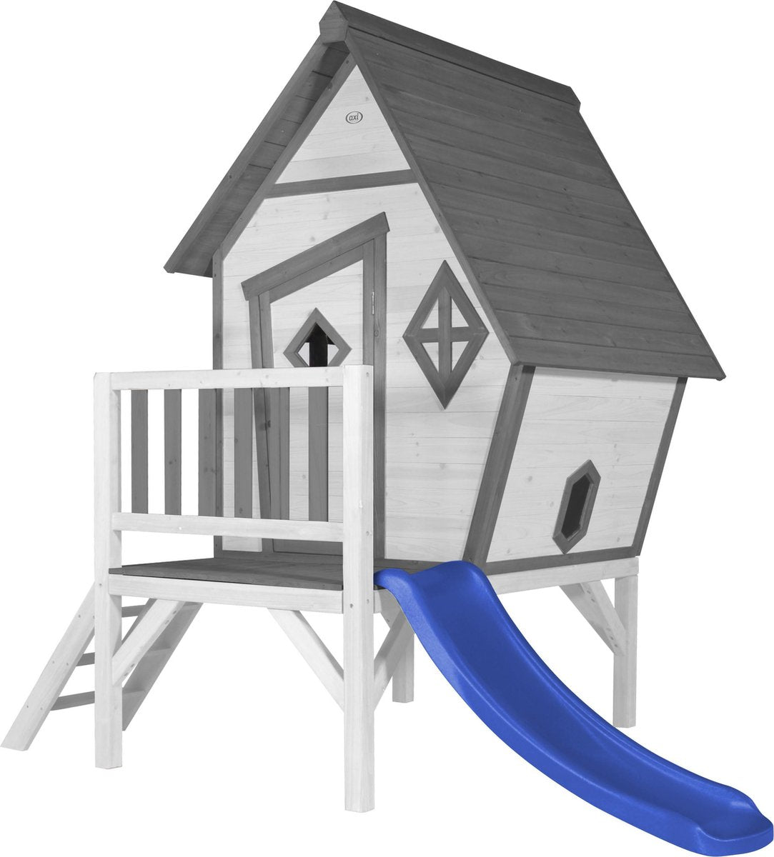AXI Beach Cabin XL Speelhuis Grijs/wit - Blauwe Glijbaan