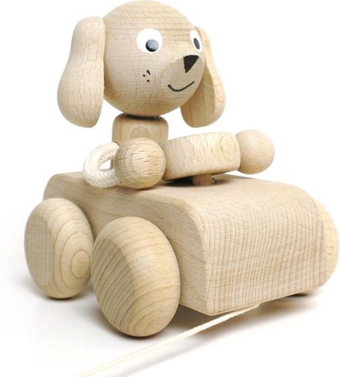 Trekfiguur auto met hond blank hout