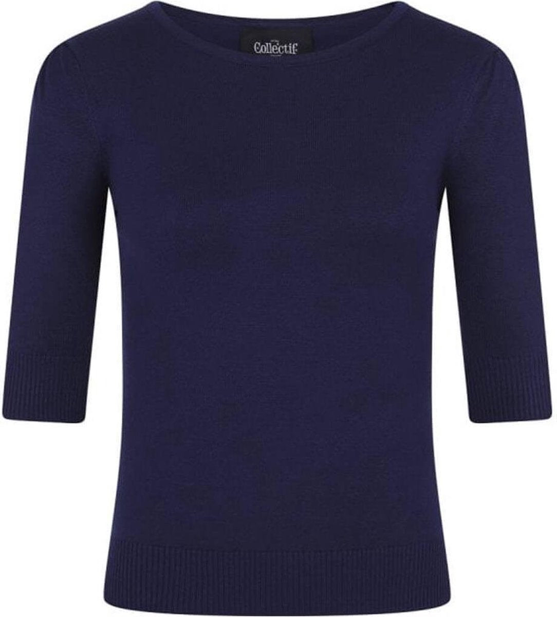 Collectif Chrissie Knitted 50's Top Navy Maat 2XL
