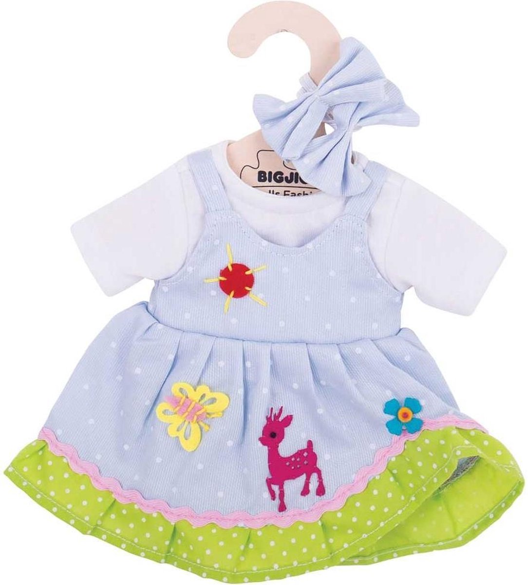 Bigjigs - Poppenkleren - Blauwe jurk met hertje - 30cm