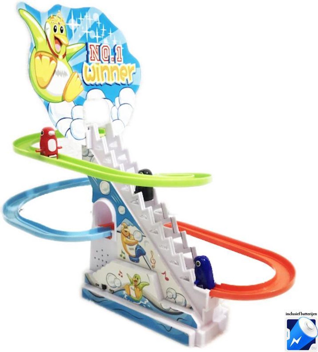 Pinguïn race baan - Funny Pinguïn - pinguïns racen over het glijbaan 27CM -  incl. batterijen