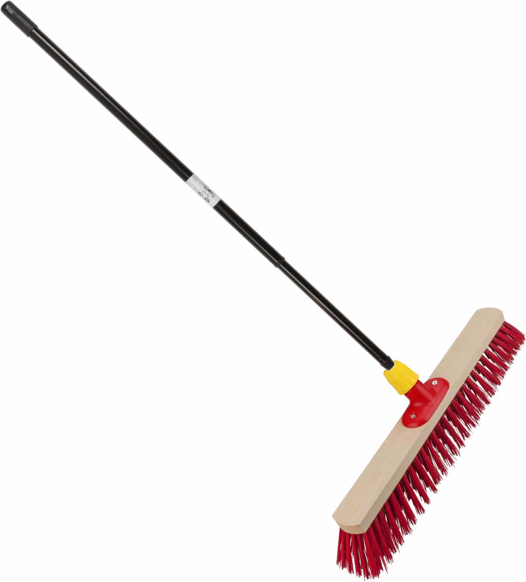 Houten straatbezem/buitenbezem rood elaston 40 cm met metalen telescoopsteel zwart 80 - 130 cm - Harde buitenbezems