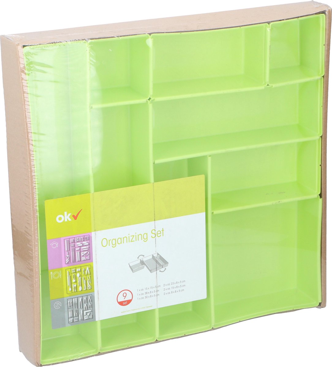 Keeeper Lade Organizer - 9 Ladebakjes - Variabele Indeling - Koppelbaar - Kunststof - Groen