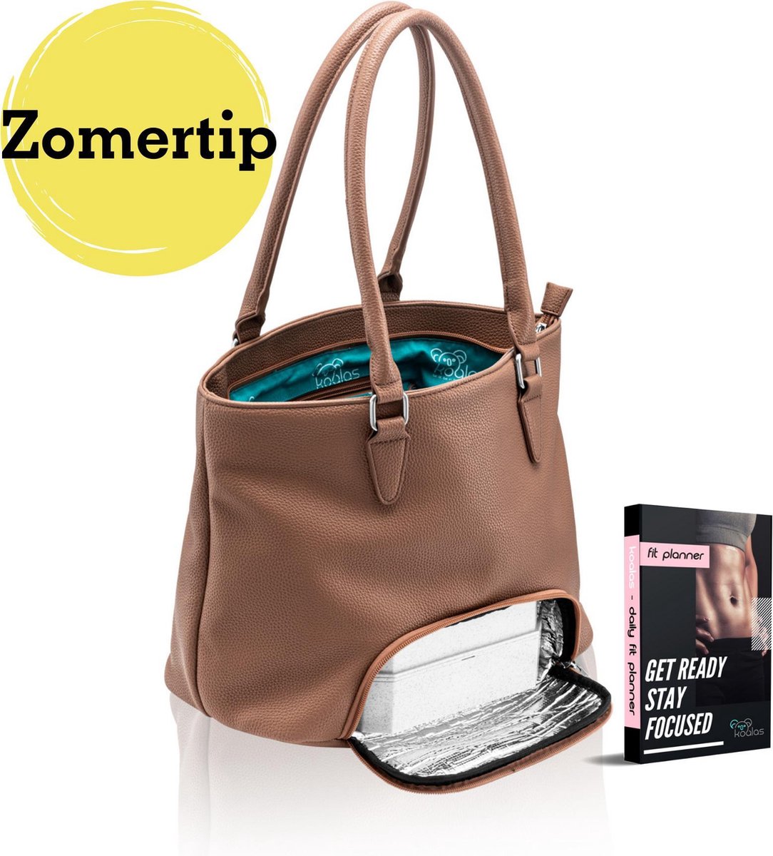 Koalas® Preppy Bag - Modieuze Lunchtas - Met Lunchbox - Koeltas Lunch  - Handtas Dames - Chocolate Brown