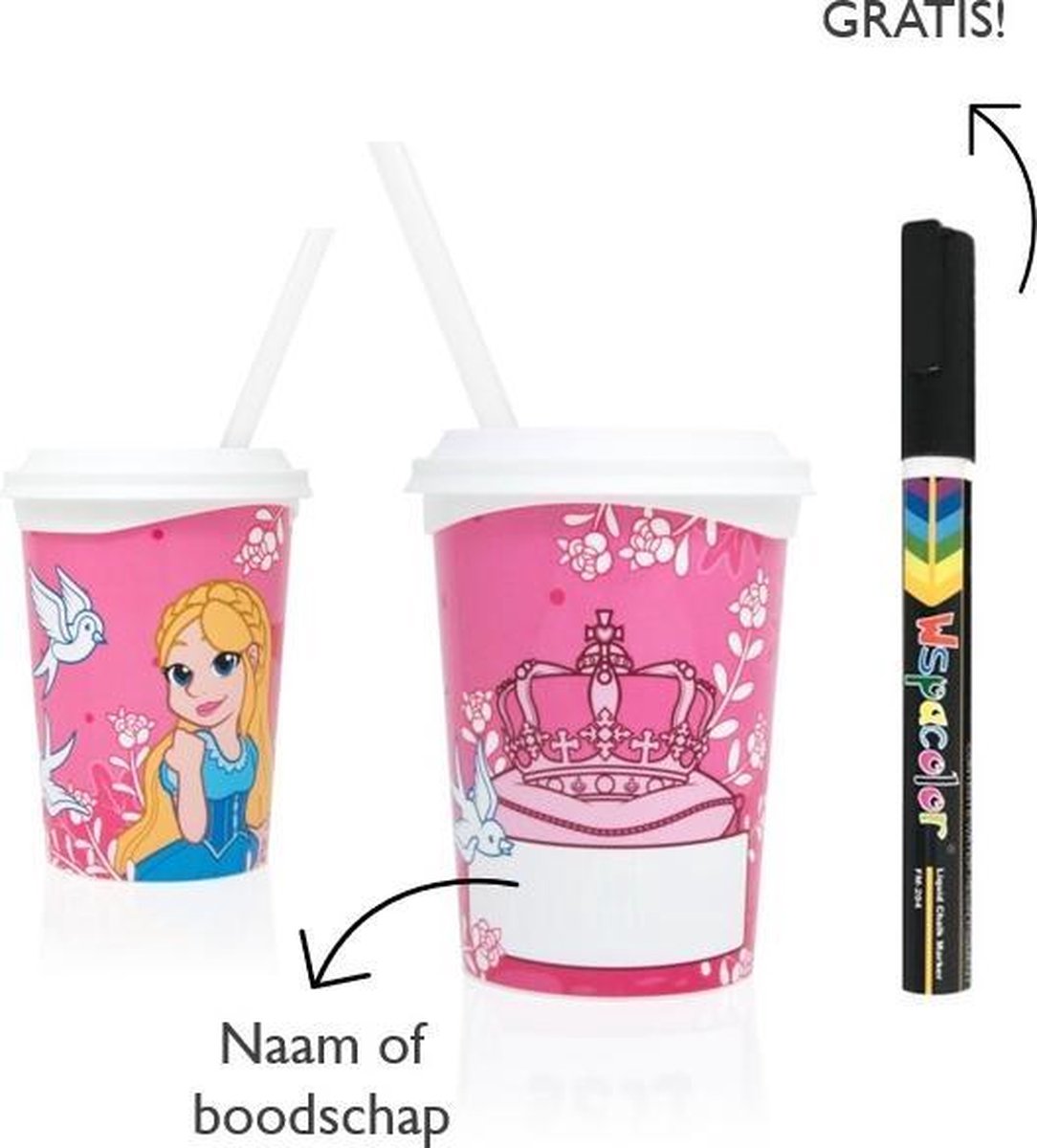 25 x Beschrijfbare party beker Prinses (350ml)