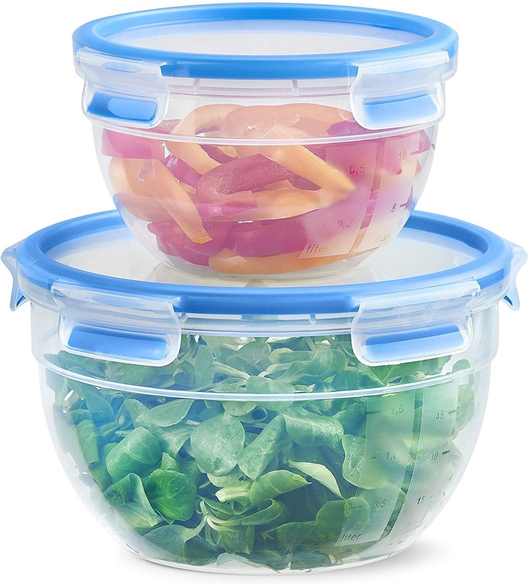 Emsa CLIP CLOSE  Set van Twee Ronde Vershouddozen 1.1 + 2.6 L Blauw - Freshness Seal