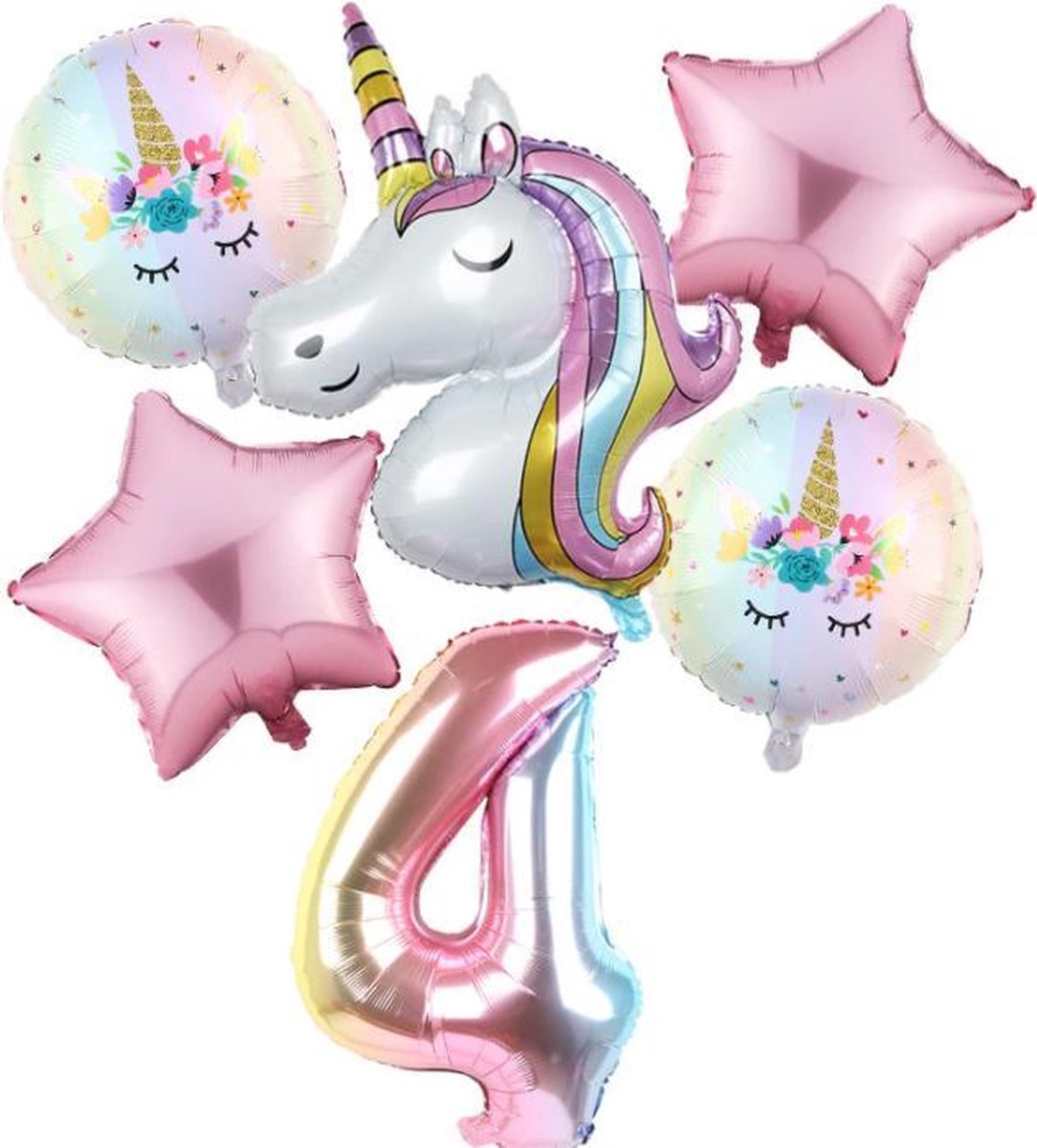 Set van 6 Stuks Unicorn / Eenhoorn ballonnen Verjaardagsfeestje Decoraties ( 4 jaar)