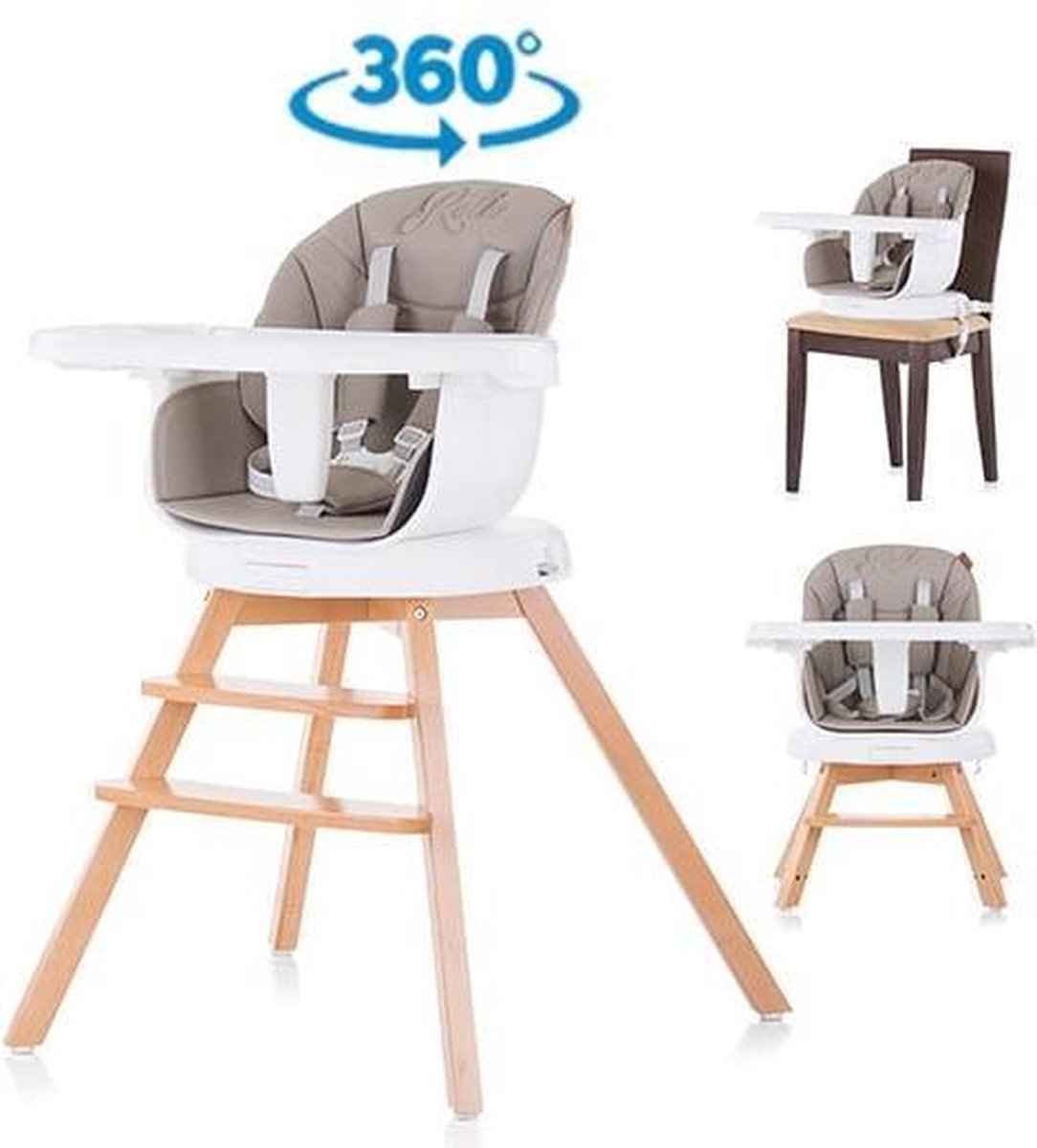 Kinderstoel 3 in 1 Rotto mokka laté 360 graden draaibaar