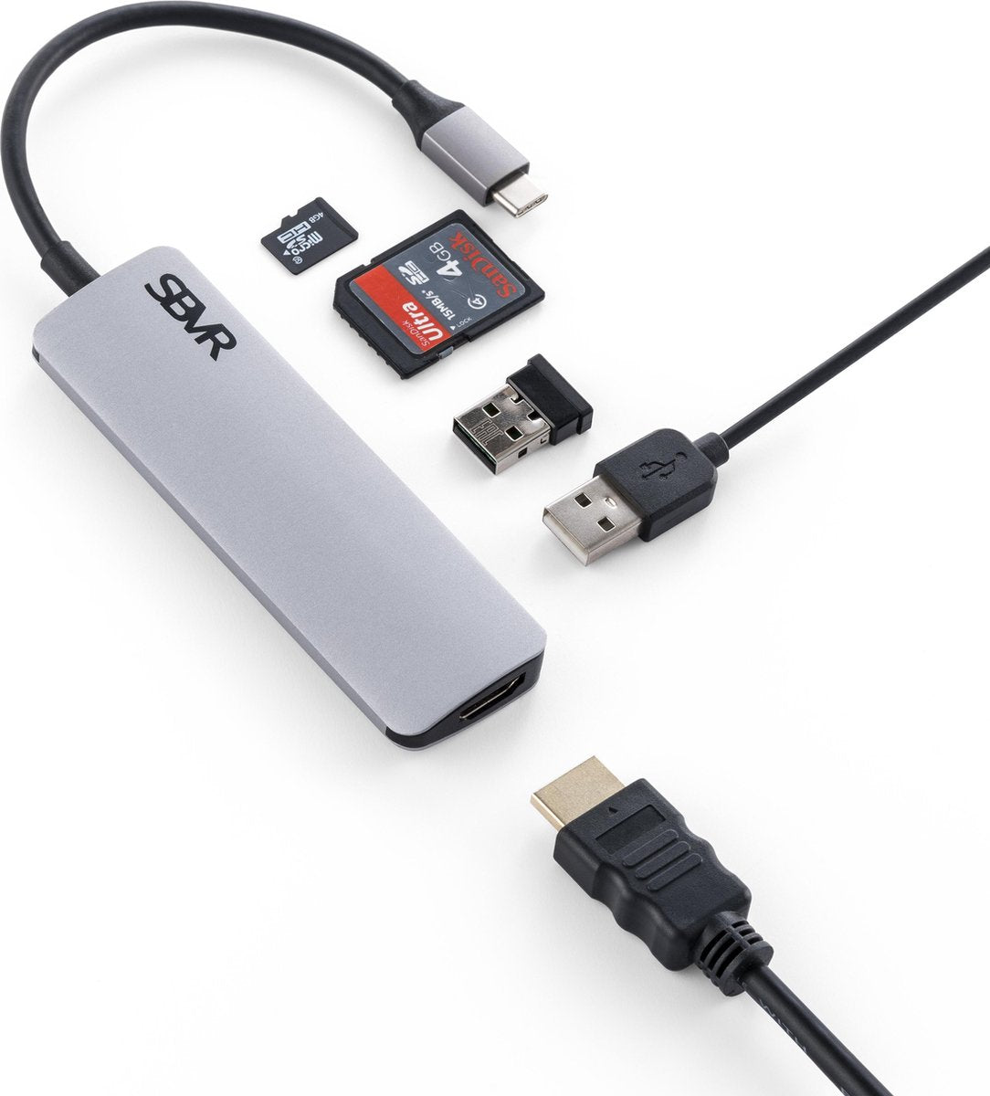 SBVR 5 in 1 Aluminium Type C Hub - 1x HDMI / 2x USB 3.0 / 1x SD TF Cardreader| Voor MacBook Air & Pro / HP Spectre / Dell / Asus / Lenovo / Samsung / Chromebook