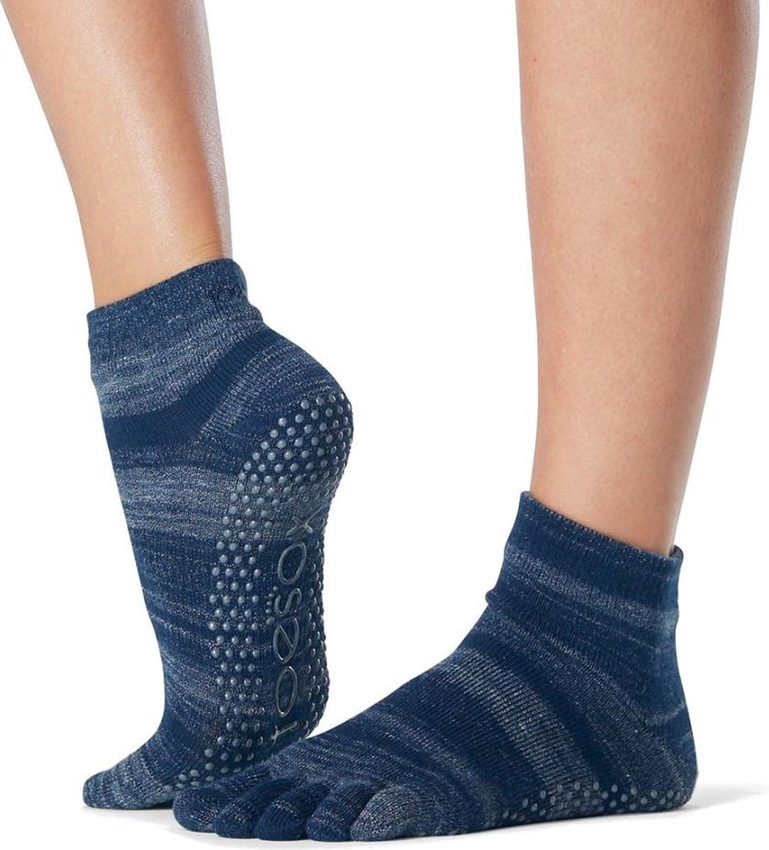 Toesox Ankle Grip Socks teensokken - Grijs/Blauw - 36-38