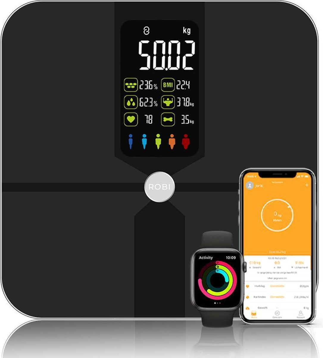 Robi S9 Personenweegschaal met Lichaamsanalyse - Vetpercentage meter - Smart - Groot kleuren display - Weegschaal met App