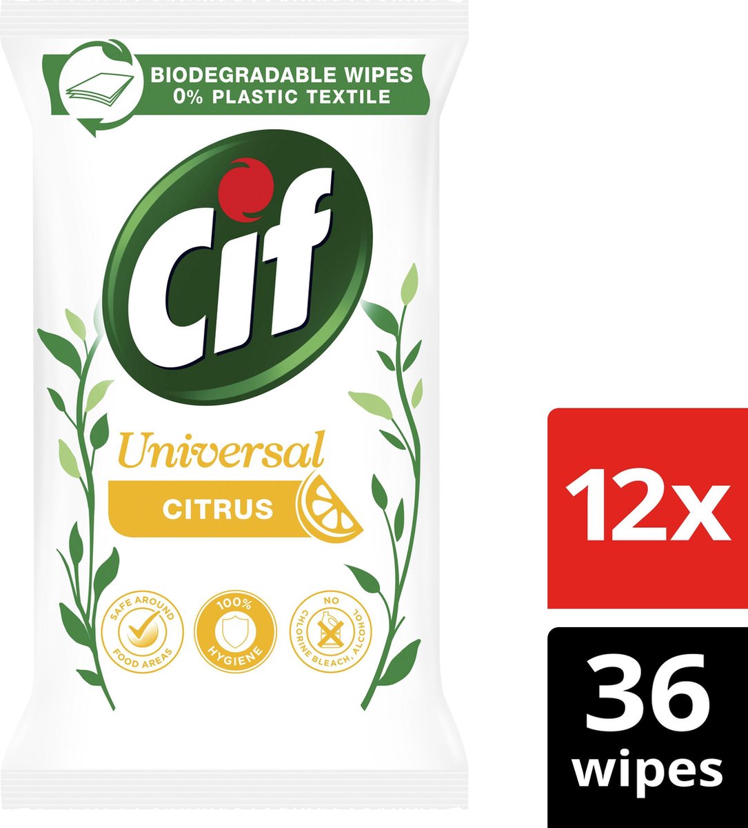 Cif Biodegradable wipes – Lemon - 12 x 36 stuks