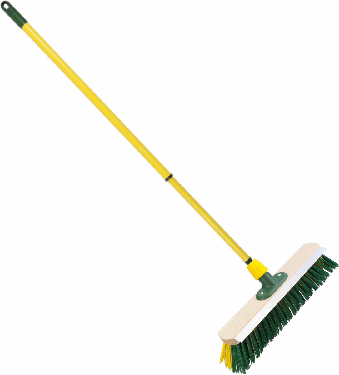 Houten straatbezem/buitenbezem elaston 40 cm met metalen telescoopsteel geel 80 - 130 cm- Harde buitenbezems